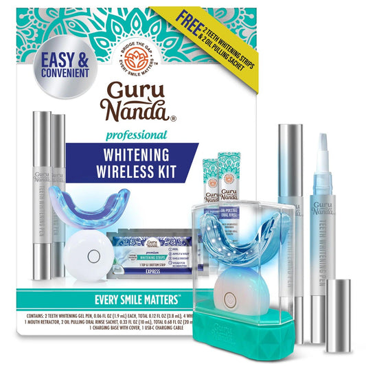 GuruNanda Professional Teeth Whitening Wireless Kit with LED Light & Whitening Pen, Helps Remove Surface Stains from Coffee, Food, Soda, 40 Treatments