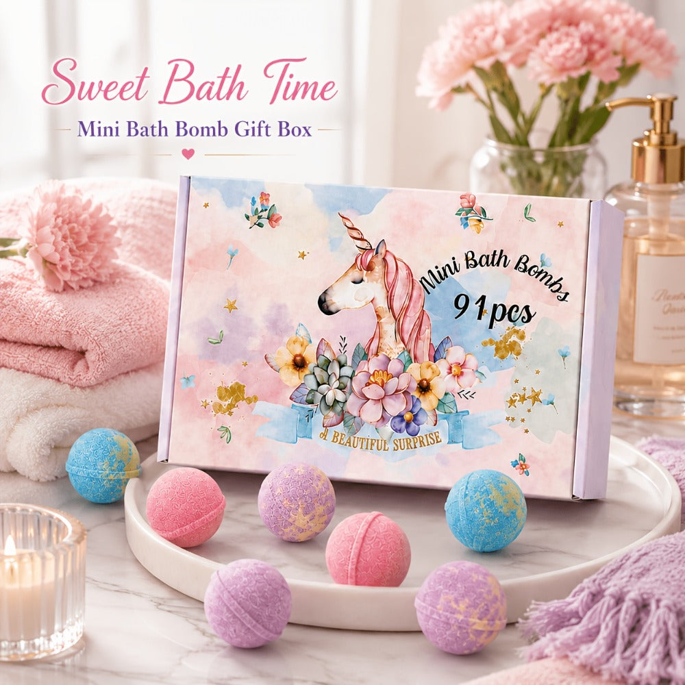 Mini Bath Bombs Gift Set 91 Pack - Colorful Fragrant Bath Fizzies 15g Each, 3 Scents Assorted | Bulk Holiday Gift for Birthdays, Christmas, Easter, Halloween & Valentine's Day