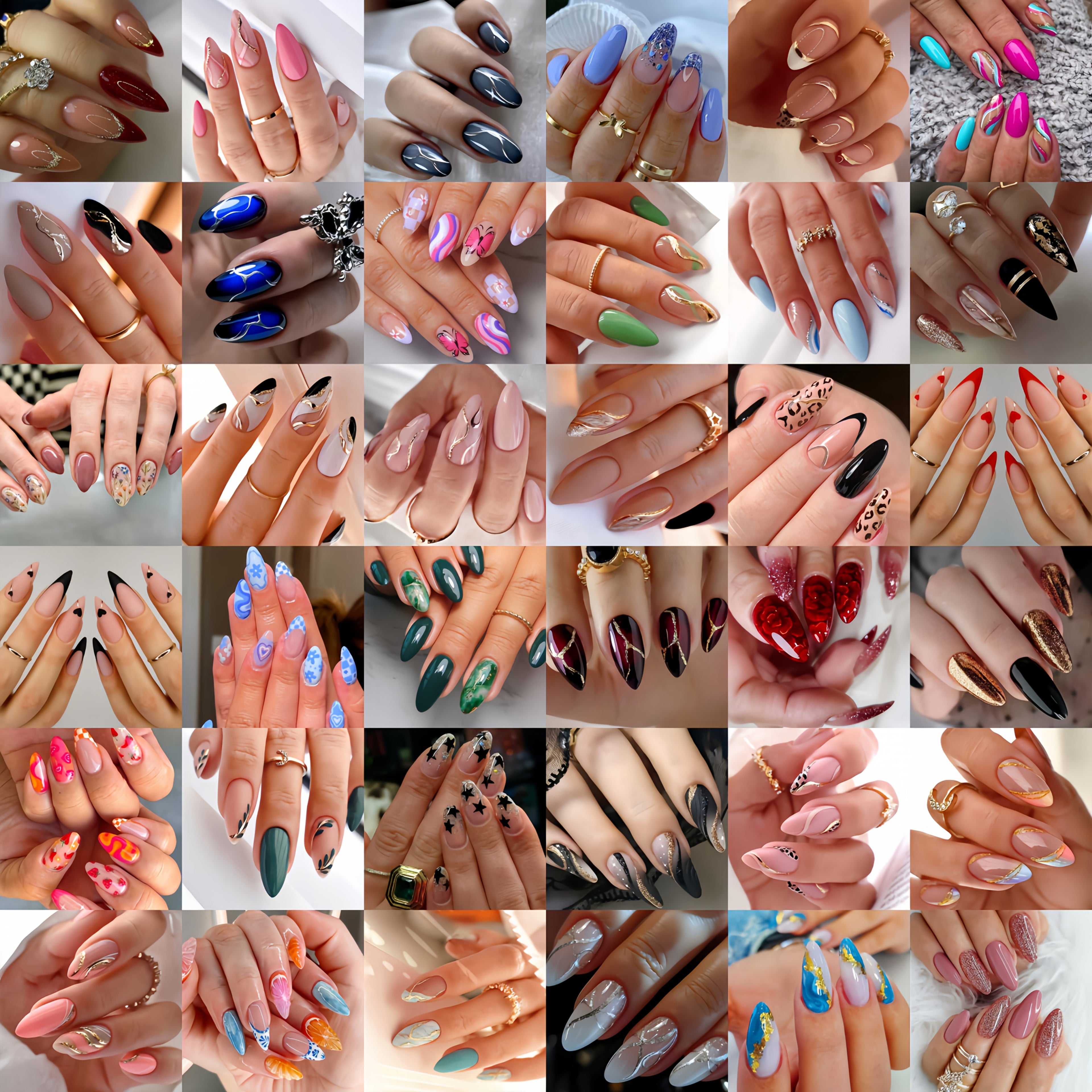 [375pcs Press-On Nails Set] 375pcs Press-On Nails Set - Short & Medium Lengths, Almond & Square Tips, Glossy Gel Polish in Pastel, Neon, Glitter, Holographic, Marble, Striped, Floral, Animal Print & Heart Patterns - Easy Application for Salon-Quality