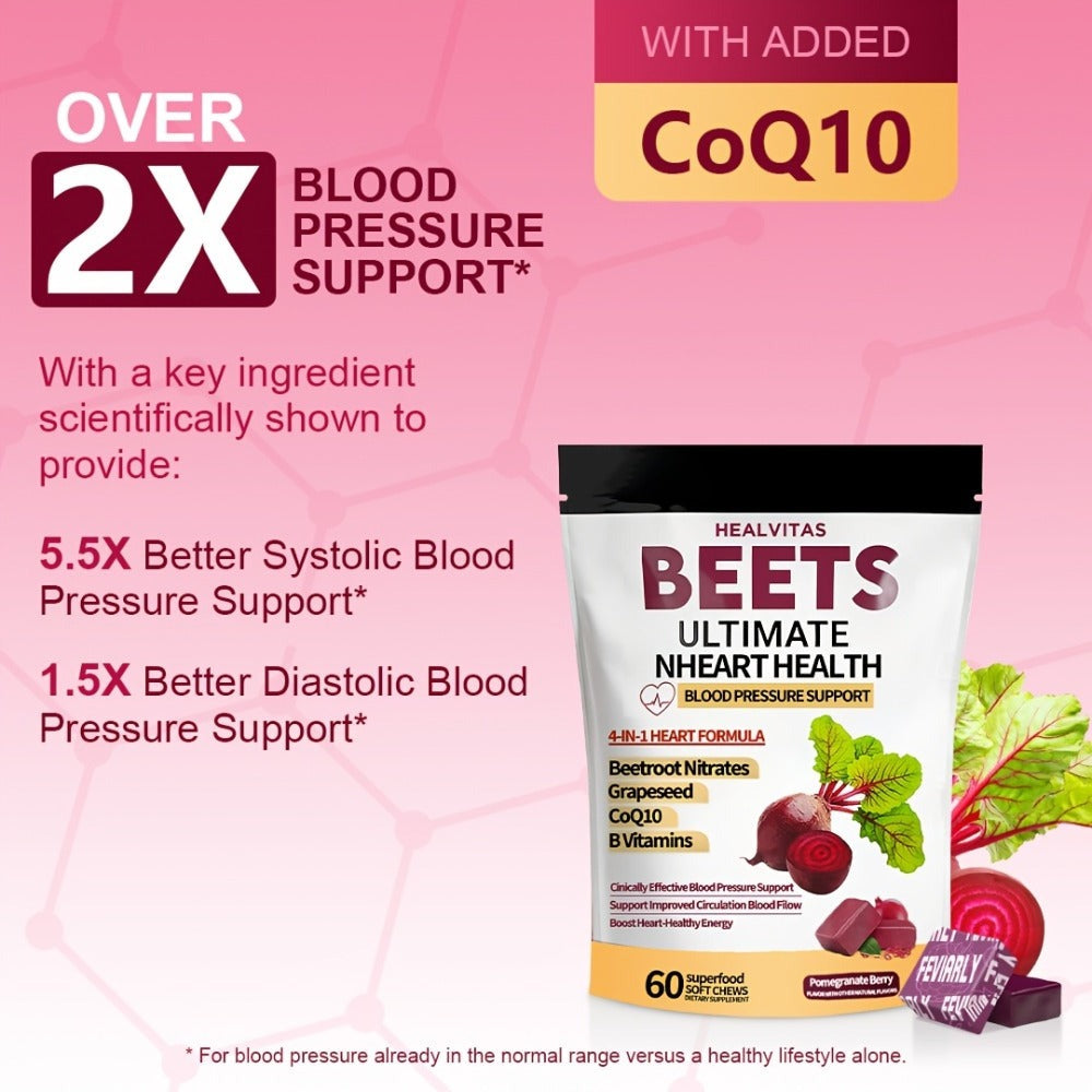 Dietary Supplement in The Form of Beetroot Chewing Tablets - Abundant in Natural Nitrates. A Formula Designed to Support The Circulatory System. Encourages The Production of Nitric Oxide. Contains Concentrated Beetroot Extract. Aids in Sustaining a