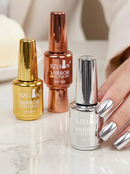 Metallic Nail Polish Set 12PCS Mirror Chrome 3D Effect Nail Art Colors - Built-in Fine Brush Metal Paint for Salon DIY Nail Design Manicure Gift