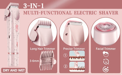 Electric Hair Trimmer for Women Dual Head Bikini Razor Face Body Shaver IPX7 Waterproof USB Rechargeable Lithium Battery Painless Hair Removal Arms Legs Underarm Bikini Line Gift Set Available