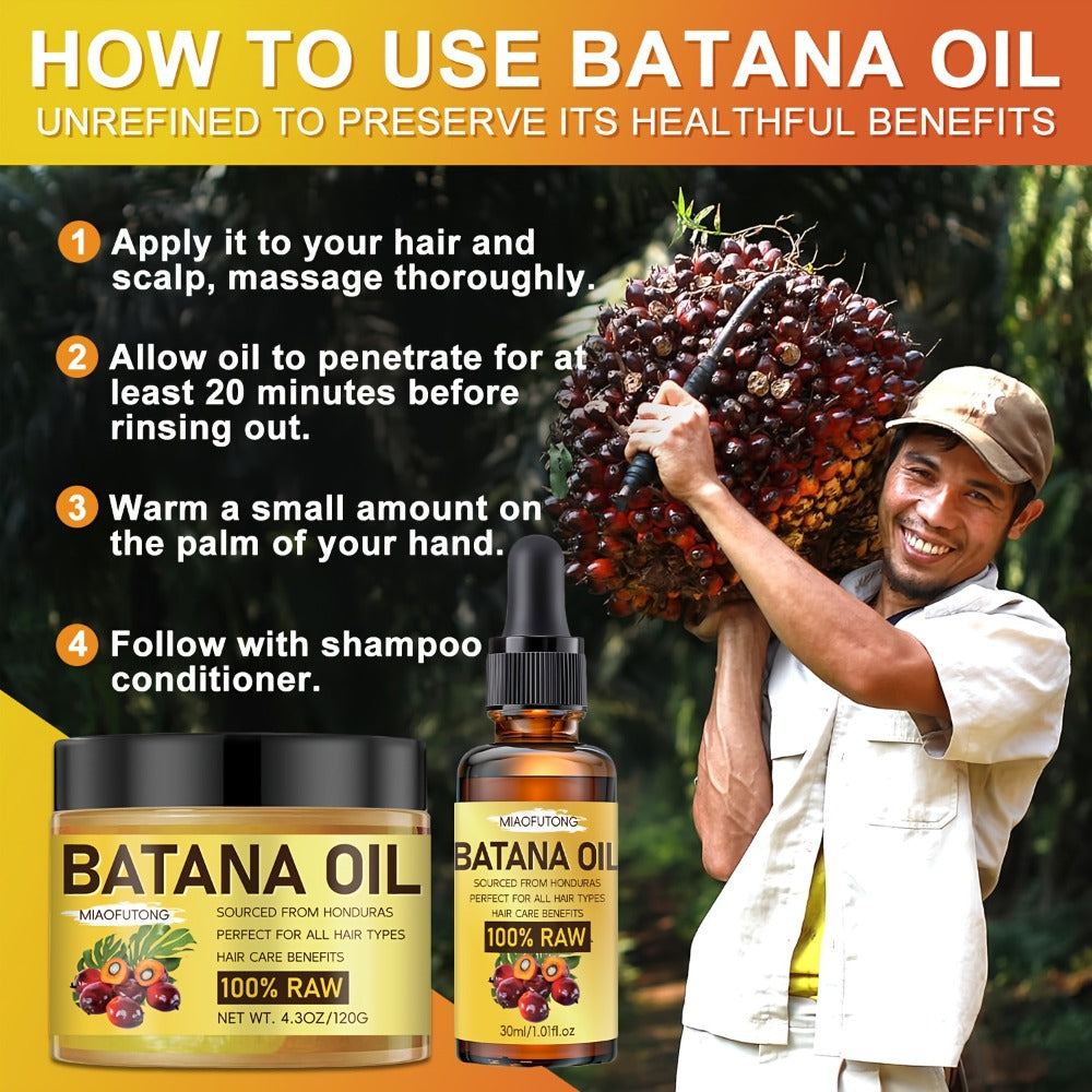 Batana Oil for Hair Growth 2pcs Set — Natural Honduran Hair Treatment Oil for Dry Damaged Hair Moisturizing Strengthening Shine-Boosting Scalp Nourishment Promotes Fuller Healthier Hair