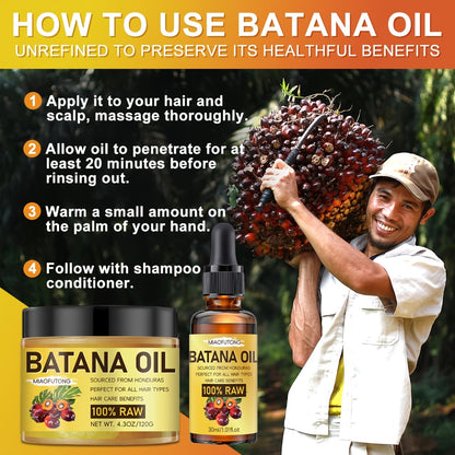 Batana Oil for Hair Growth 2pcs Set — Natural Honduran Hair Treatment Oil for Dry Damaged Hair Moisturizing Strengthening Shine-Boosting Scalp Nourishment Promotes Fuller Healthier Hair