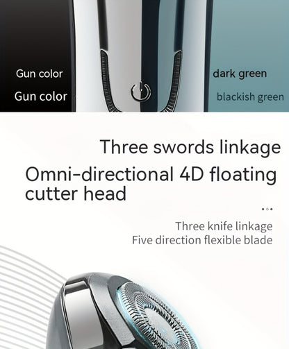 4D Floating Electric Shaver for Men - Triple Blade Waterproof Razor with LED Battery Display & Type-C Fast Charging, High-End Grooming Gift for Men & Fathers