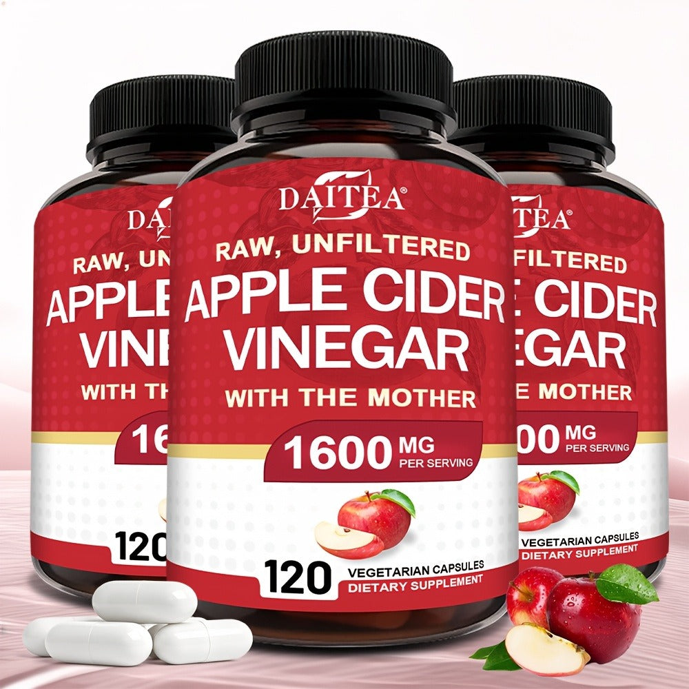 Apple Cider Vinegar Capsules 1600mg – Supports Digestion, Weight Management & Energy for Men and Women | 120 Capsules Vitamin & Mineral Blend (Optional 1/2/3 Bottles)