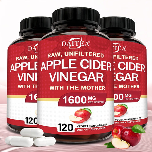 Apple Cider Vinegar Capsules 1600mg – Supports Digestion, Weight Management & Energy for Men and Women | 120 Capsules Vitamin & Mineral Blend (Optional 1/2/3 Bottles)
