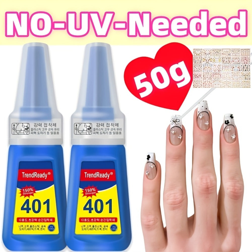 8-Pack/6-Pack/4-pack/2-Pack Extra Strong & Waterproof Nail Adhesive with Nail Stickers | 0.85oz Bottles with Dropper Tip | Quick-Release, Long-Wearing | Alcohol-Free Salon Formula | Multi-Use: Nails, Fabric, Repairs | Super Glue, Nail Glue