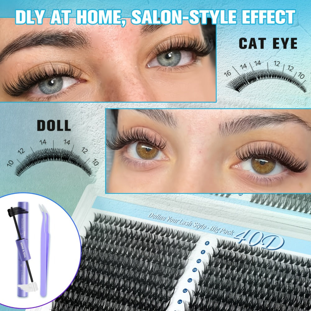 Glue/800pcs Wispy Lash Clusters Set 30D 40D Mixed Length 8-16Mm, Eyelash Extension Kit with 2-In-1 Bond & Seal Glue And Lash Tweezers, Long-Lasting Natural Fluffy Packaging Random Lashes for Everyday Wear, Travel & Events