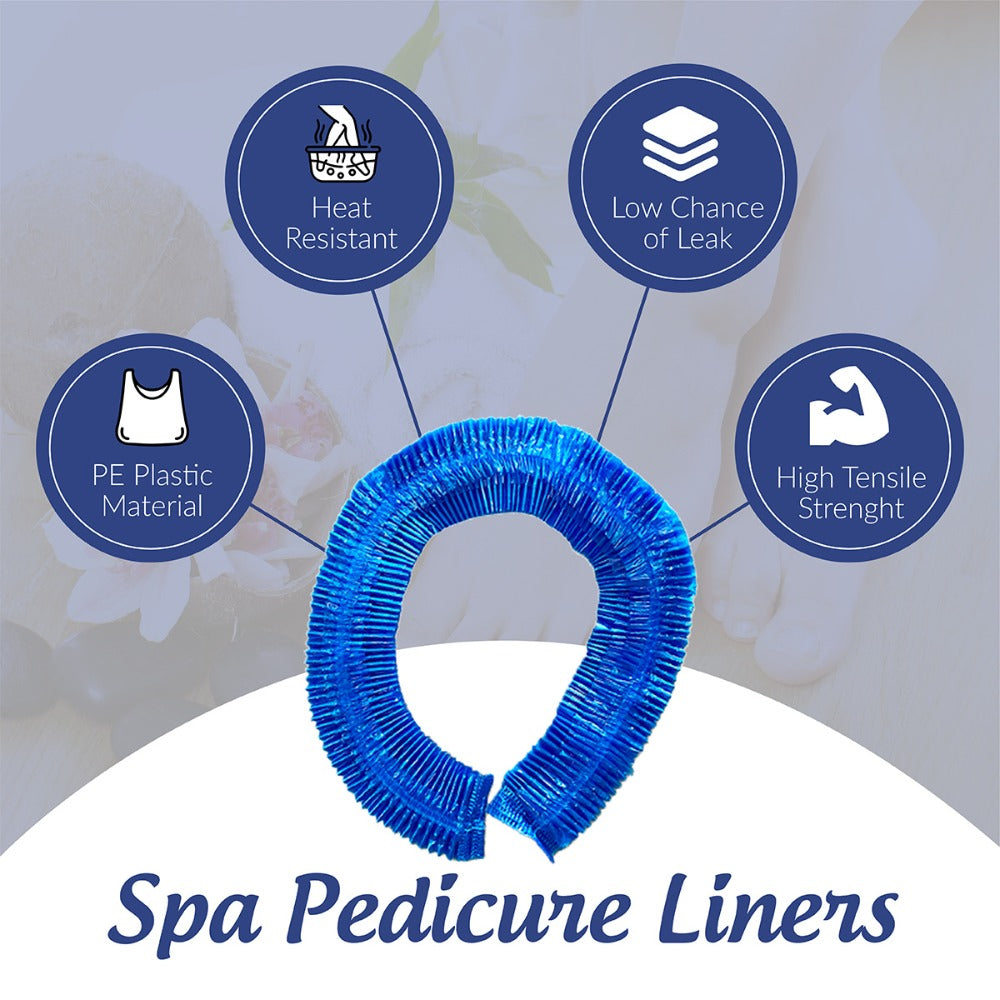 400 Count Pedicure Liners Disposable – XL Blue Spa Pedicure Bowl Liners 48'' x 48'' x 9.5 Mic – Plastic Foot Spa Liners for Chair, Tub, Salon Use