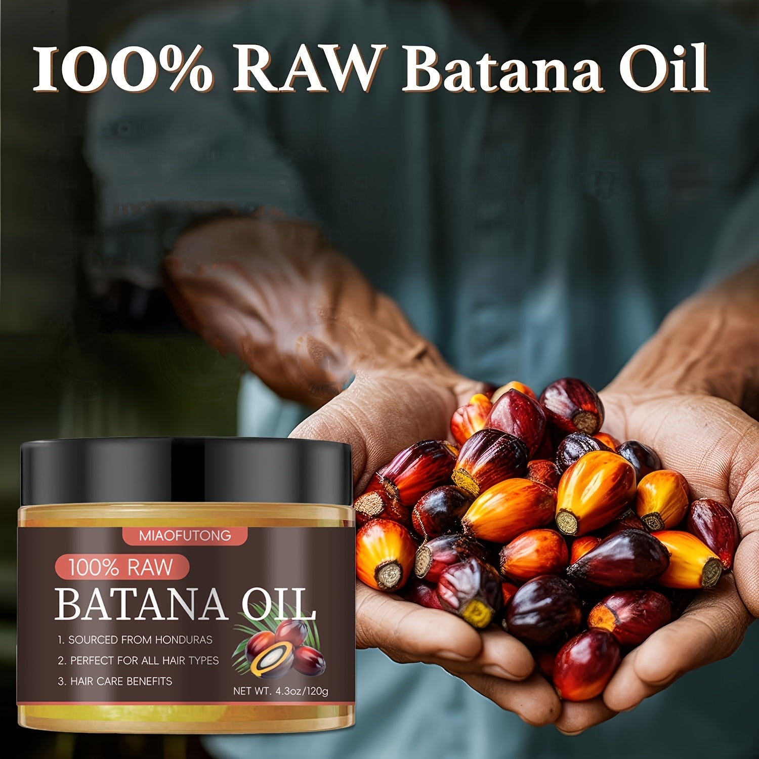 Miaofutong 100% Raw Batana Oil - Moisturizing & Smoothing for Dry, Damaged Hair - Scalp Nourishment, Suitable for All Hair Types - 4.3Oz/120G, Oils