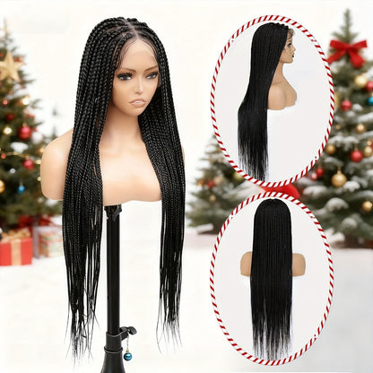 Braided Wig Full Lace Handmade Extra Long Curly Braid 40 Inch Lace Front Lace Frontal for Women Natural Black Majestic Cascading Curls Protective Style