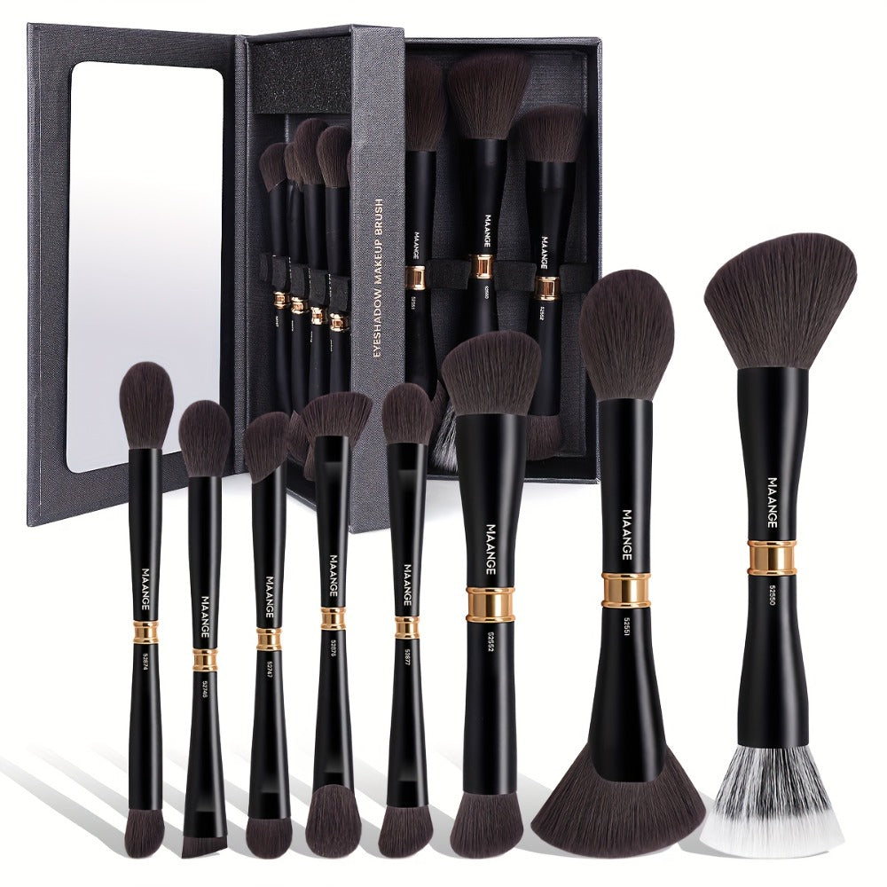 MAANGE 8pcs Double-ended Makeup Brushes + Storage Box High-end Makeup Tools Double-ended Foundation Brush Blush Brush Contour Brush Multi-function Makeup Brush Suitable for Facial Makeup Women's Beauty Tools Daily Travel Commuting Women's Gifts, Professio
