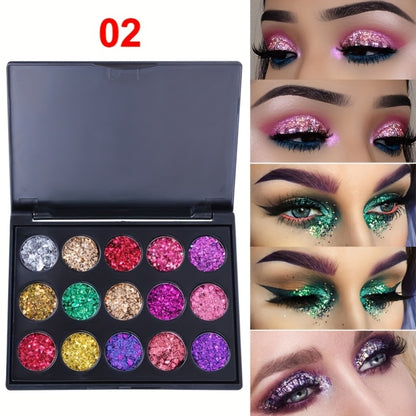 Glitter Eyeshadow Palette 2-Pack 15 Colors — Shimmer Metallic Sequin Eye Shadow Set, Squalane-Infused, Stage & Festival Makeup, Flashes Glitter & Metal Finish, Perfect Mother's Day & Christmas Gift