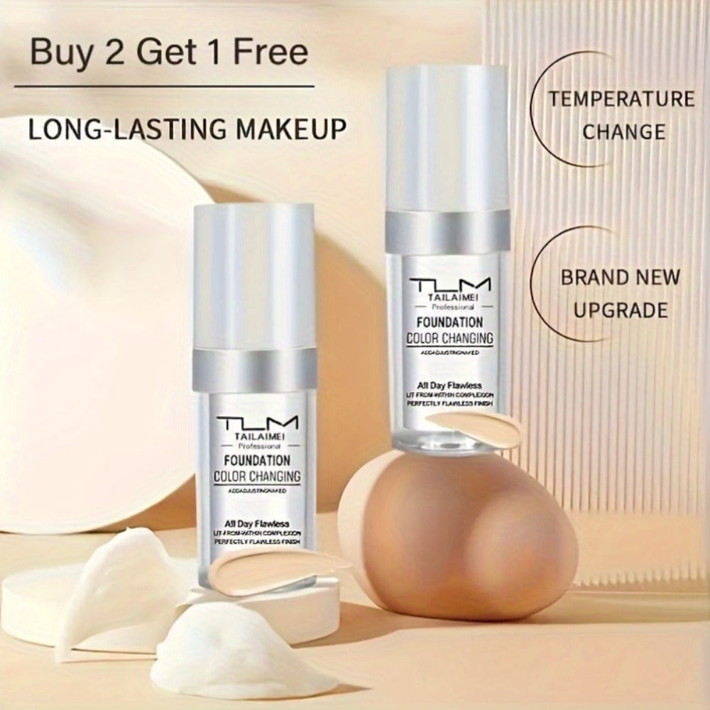 Purchase Two And Receive One at No Cost (3pcs)/Tum TLM Temperature Foundation, Color-Shifting BB Cream Base Makeup, Smooth Application Without Clumps Or Powder Buildup, Perfect End, Great Gift for Mother'S Day And Valentine'S Day