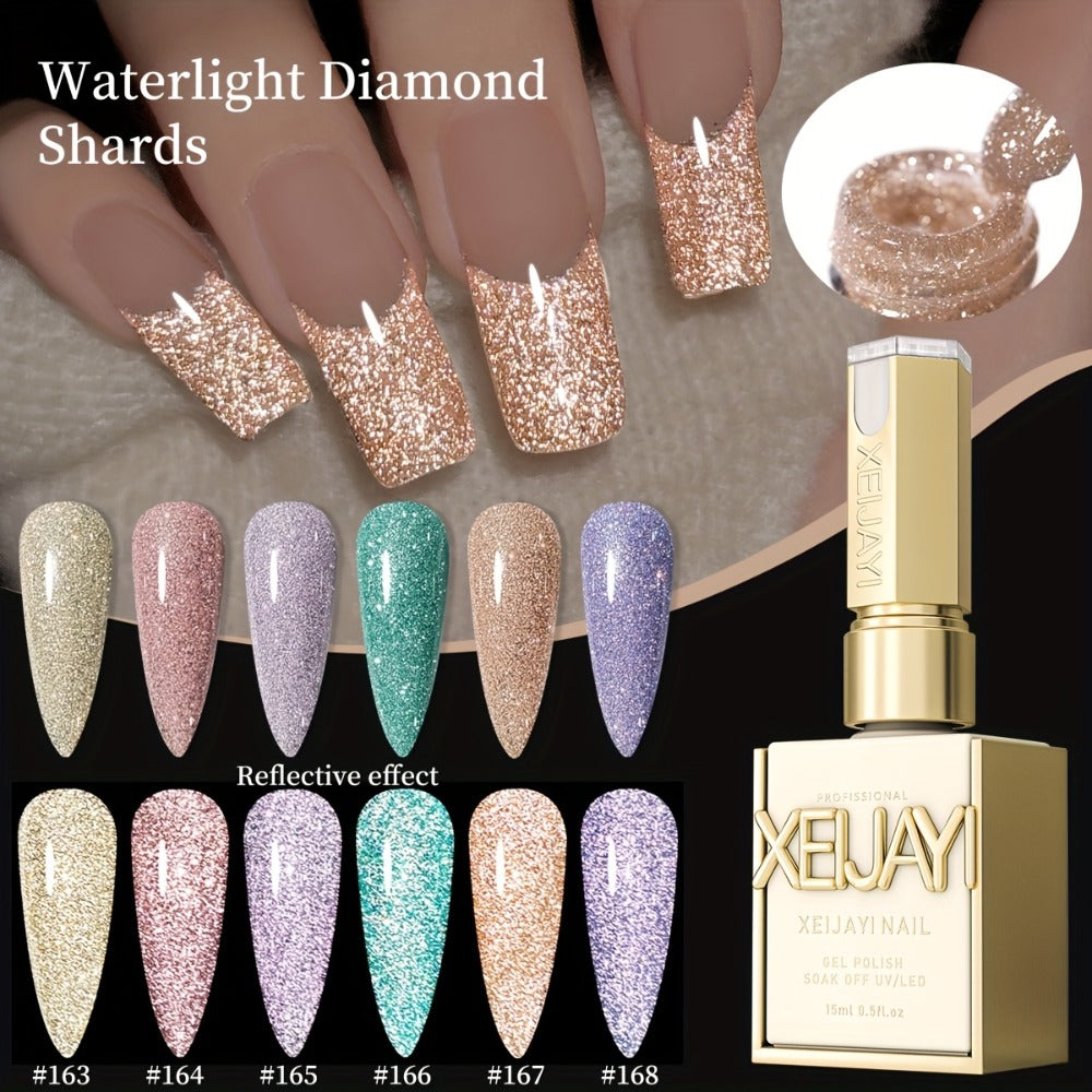 XEIJAYI Sparkling Diamond Gel Nail Polish Set - 6 Colors, Glittery & Shiny End, Long-Lasting Salon-Quality Manicure, No Alcohol, Perfect for Stylish Nail Art Designs, Nail Art Accessorie