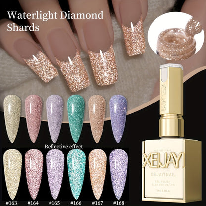 Diamond Glitter Gel Polish Set 6 Colors Sparkling Shine Finish Alcohol-Free | Soak-Off UV LED Long-Lasting Chip-Resistant Nail Art Kit | Women DIY Home Salon Manicure Holiday Party Gift