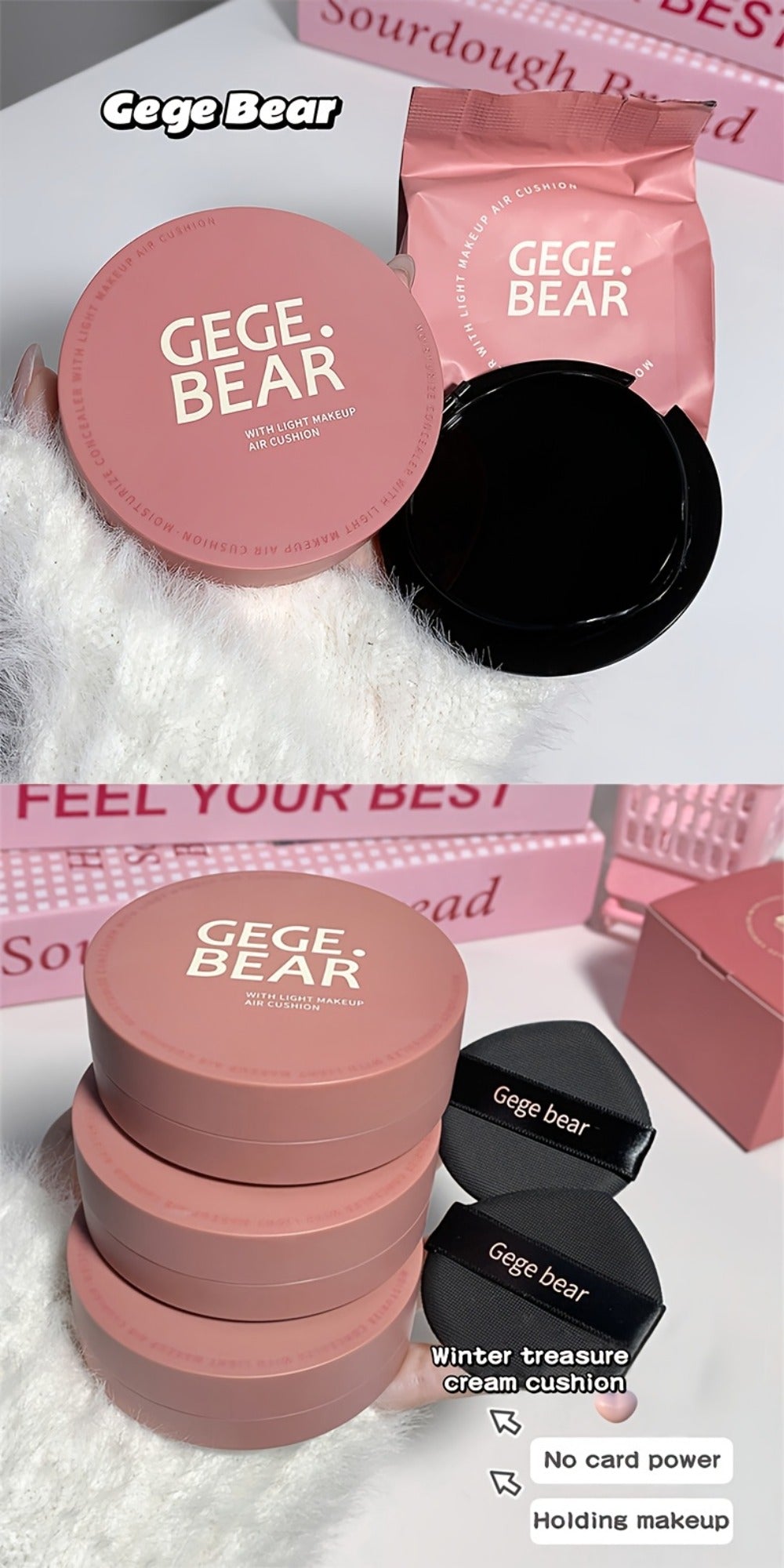 Cushion BB Foundation Cream with Replacement Core - Waterproof Oil Control Invisible Pore Coverage, Moisturizing Lightweight Formula, Buildable Natural Finish for All Skin Types, Ivory White