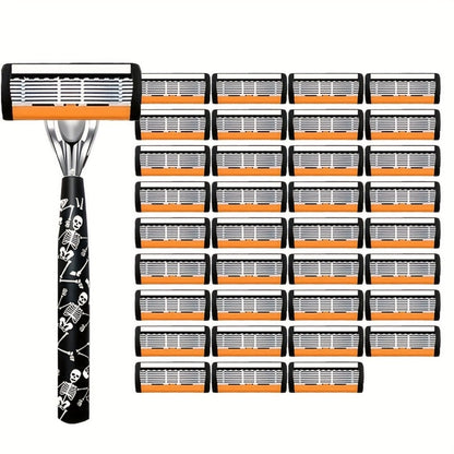 Safety Razor for Men - 7-Layer Stainless Steel Blades, Non-Slip Metal Handle, Classic Double Edge Razor for Beard & Mustache Grooming, Multiple Handle & Blade Pack Options