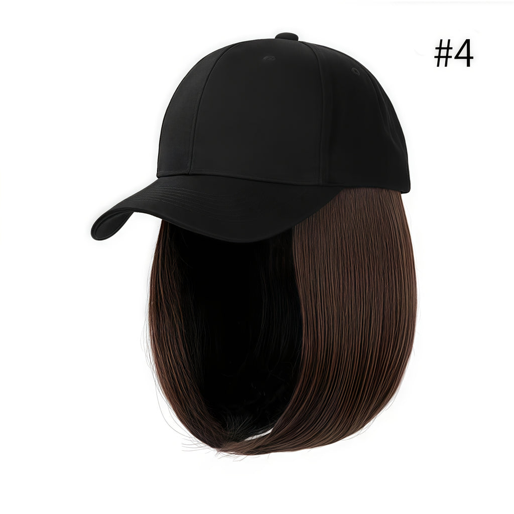 Women'S Short Bob Wig Baseball Cap - Synthetic Straight Hair Extensions Hat with Attached Hair, Adjustable Black Baseball Cap Wig, Heat Resistant Glueless Daily Wear Wig