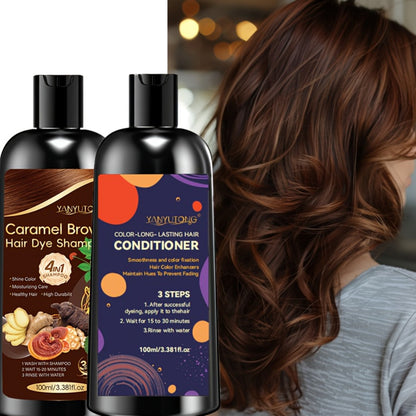 Hair Dye Shampoo and Conditioner Set — 4-in-1 Long-Lasting Hair Color with Ginger & Herbal Extracts, Gentle Gray Hair Coverage, Moisturizing Formula for All Hair Types, 3 Shades