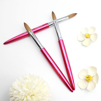 Kolinsky Acrylic Nail Brush 100% Kolinsky Hair Flat Shape Professional Brush for Acrylic Extension Nail Art Sculpting Manicure Pedicure Rose Red Handle & Cap Sizes #10 #12 #14 Nail Technician
