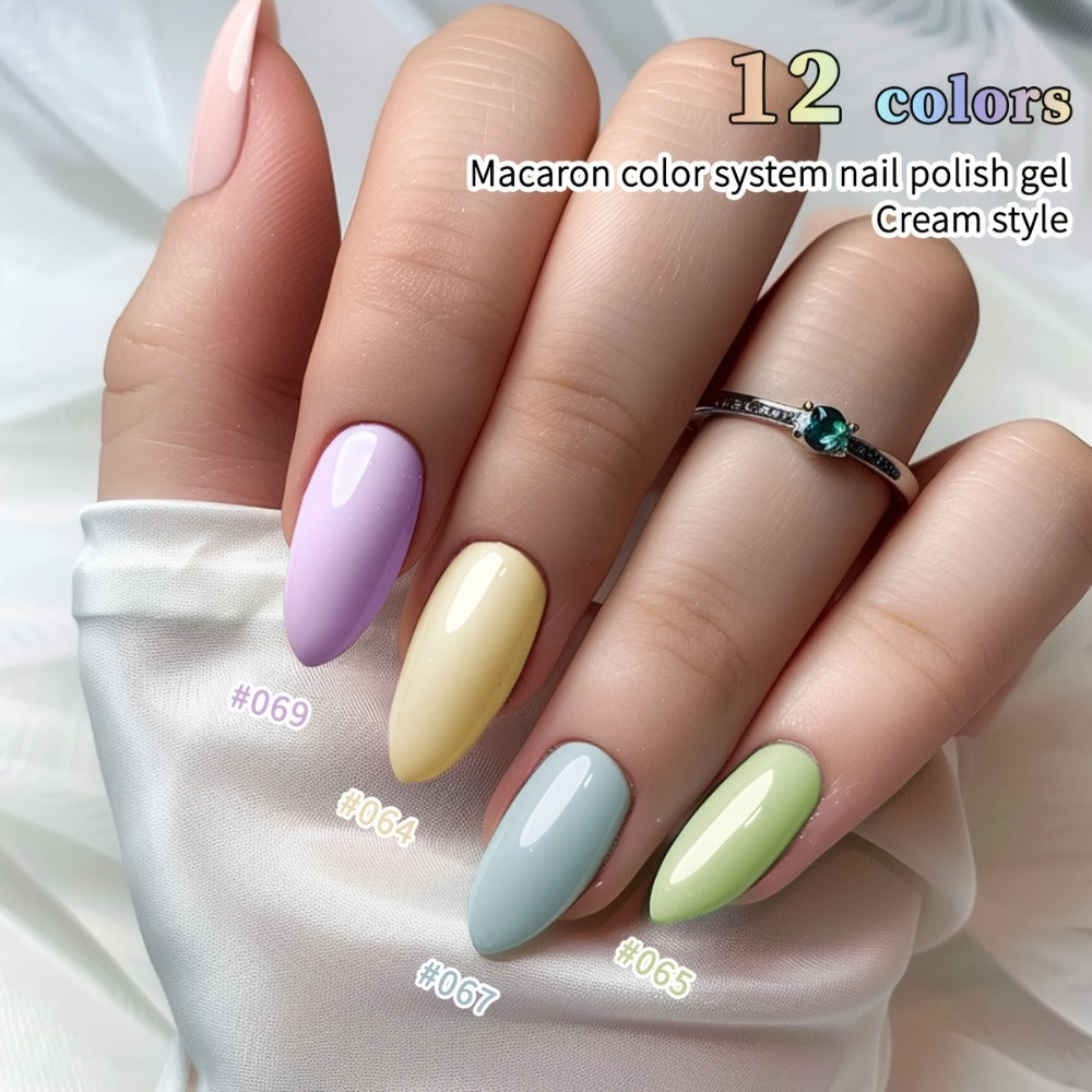 Spring Nail Art 2025 Bright Nails 12pcs 0.51oz New Popular Candy Macaroon Nail Gel Semi Permanent Nail Art Soaking LED Nail Salon DIY Nail Salon Gel Seasonal Nail Art