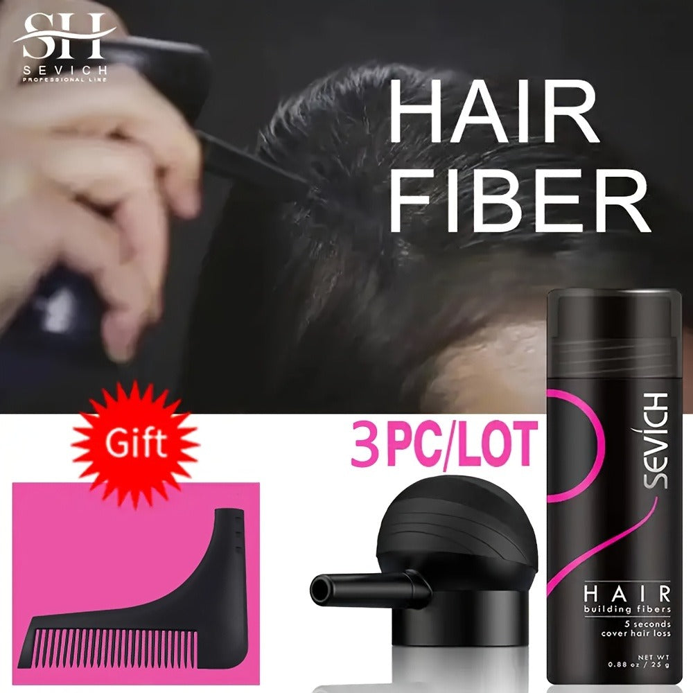 Hair Fibers for Thinning Hair — 3-Piece Kit with Spray Pump & Optimizer, Instant Thickening Powder for Hair & Beard, Rosemary Formula, All Hair Types, 8 Colors Available