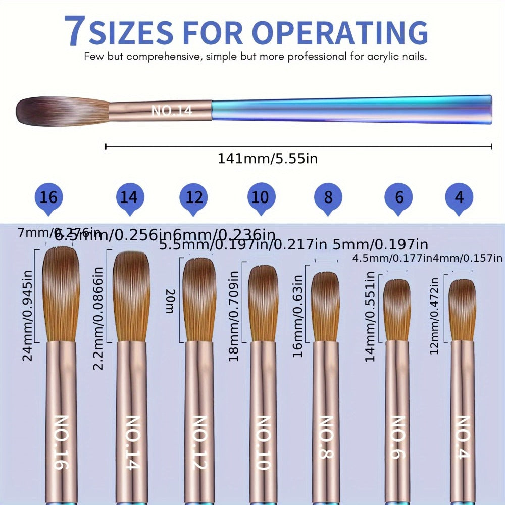 Aurora Blue Nail Art Brush Set, 7pcs Acrylic Nail Design Painting and Sculpting Tools, Professional Nail Art Pens for Decoration and Embellishment, Formaldehyde-Free