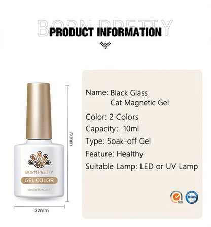 Black Cat Eye Magnetic Gel Nail Polish 10ml Glass Bead Iridescent Multicolor Shimmer – Soak-Off UV LED 30-Day Wear Shiny Line Effect, Salon Quality Nail Art for Women DIY Home Manicure