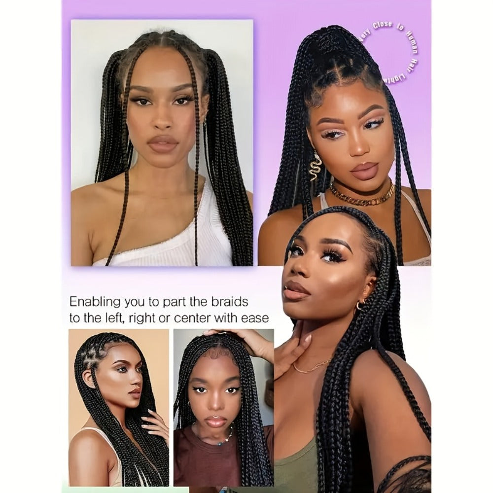 Box Braids Wig 360 Full Lace Front and Back Knotless Braided Wig 30 Inch for Women Natural Hairline High Temperature Fiber Wedding Party Daily Wear Multiple Colors