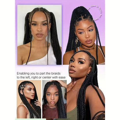 Box Braids Wig 360 Full Lace Front and Back Knotless Braided Wig 30 Inch for Women Natural Hairline High Temperature Fiber Wedding Party Daily Wear Multiple Colors
