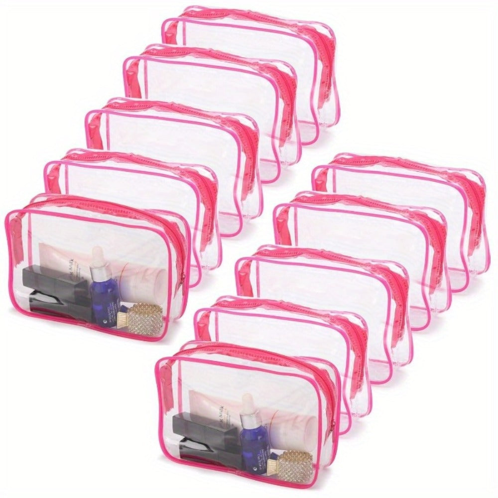 10 packs of PVC transparent makeup bags - Portable travel cosmetics finishing bag with reinforced zipper, fragrance-free, High Quality makeup bag set - Black