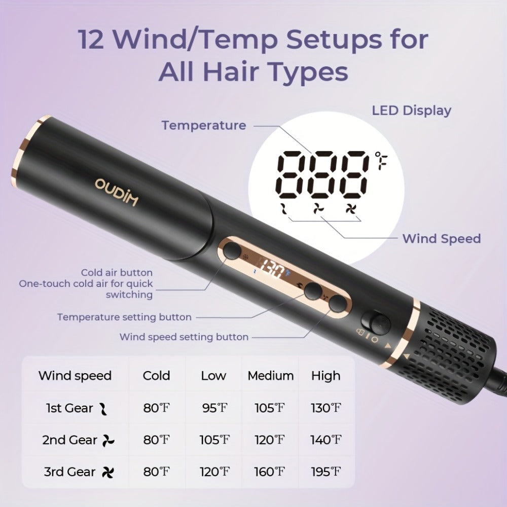 6-IN-1 Multi-Functional Hot Air Comb, Negative Ion Hair Dryer Brush And Styler, 110, 000 RPM High-speed, Frizz-free Hot Air for Rapid Drying, Air Styling Comb, Curling Iron, Straightener, Auto-winding Curling Rod, Foldable Handle, with A Storage Bag