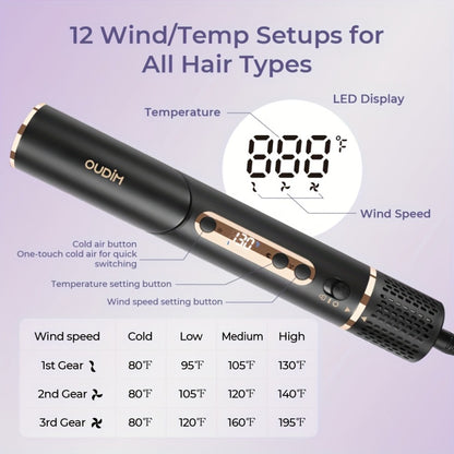 Hot Air Brush 6-in-1 Negative Ion Hair Dryer Bru1sh & Styler — 110,000 RPM High-Speed Blow Dryer Brush with Curling Iron, Straightener, Auto-Winding Curler & Foldable Handle