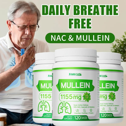 Mullein Lung Cleanse Capsules with NAC 45000mg – Mucus Removal, Dry Cough Relief & Respiratory Support Supplement for Women & Men, Seasonal & Year-Round Immune Health