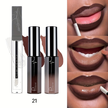 Matte Lip Gloss and Lip Oil Set 3-Piece - Long Lasting Waterproof Velvet Finish, Non-Stick Formula for All Skin Types, Red Purple Pink Berry