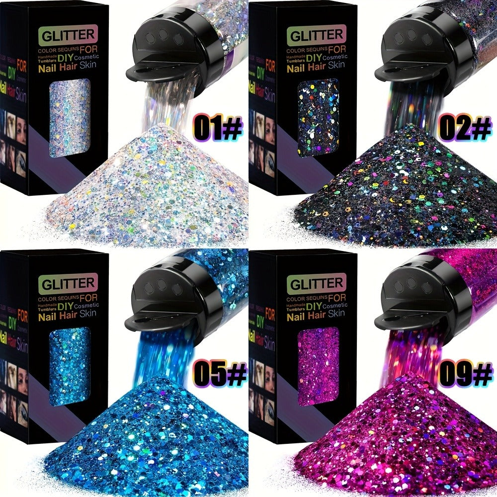 4 Boxes of Mixed Holographic Chunky Glitter, 200g Mixed Laser Diamond Metallic Flakes for Crafts, Epoxy Resin Glass Cups Scrapbooking Festive Decorations Art Ornaments, Scrapbooking Supplies, Tumbler Decoration, Shiny Flakes, Sparkling Accents