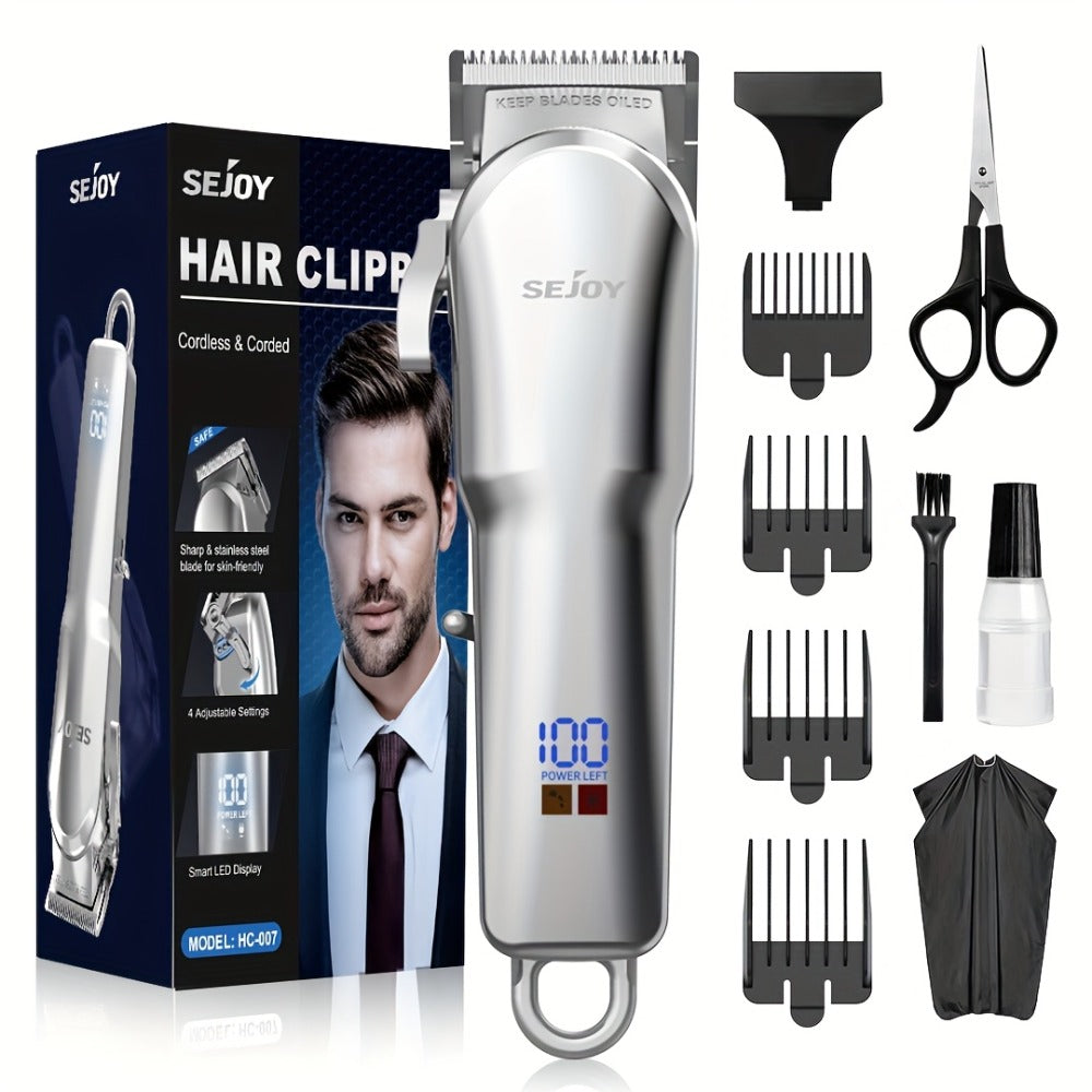 Rechargeable Professional Hair Clippers for Men, Cordless Metal Barber Clippers And Trimmers, Guide Comb for Hair Cutting, with LED Display, Zero Gap T-Blade Beard Hair Trimmer, Gifts for Men