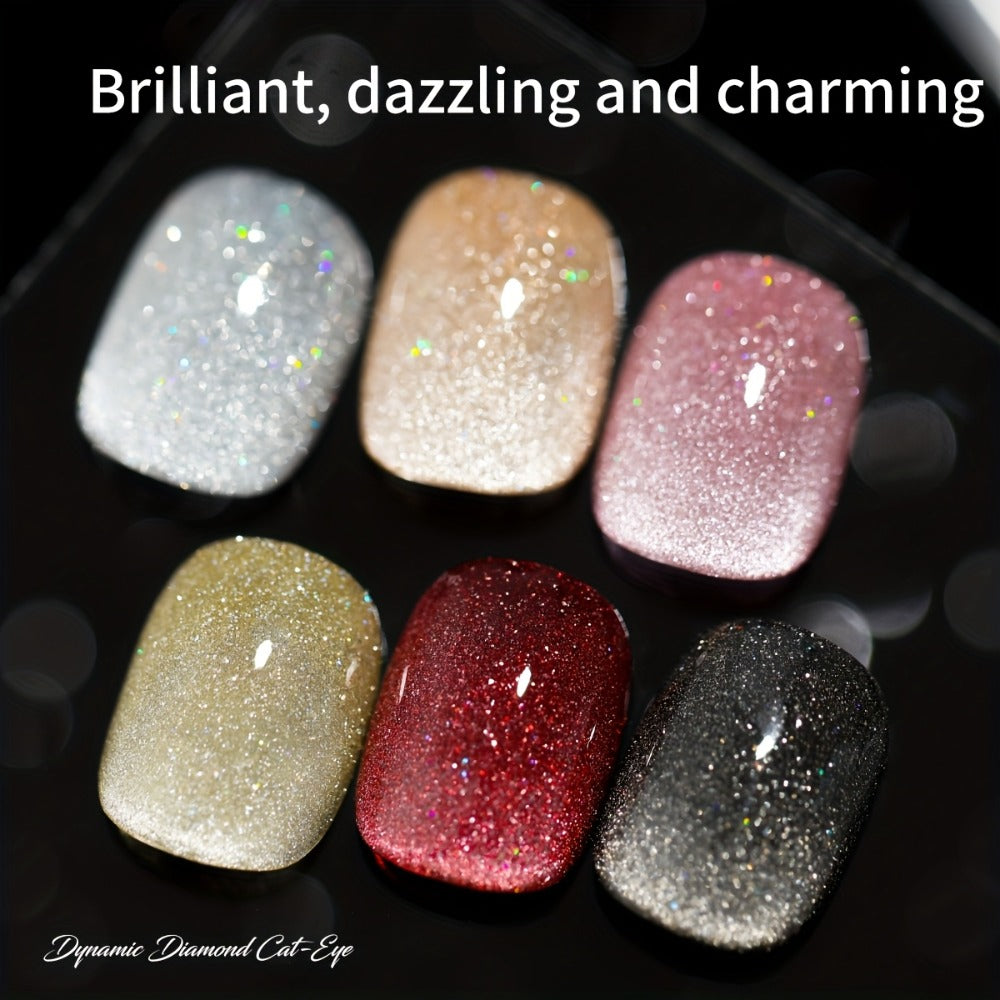 Cat Eye Nail Trends 2025 Holographic Nail Art 6Colors Set 0.51oz Reflective Cat'S Eye Magnetic Nail Gel Soaking LED Gel Salon Female Nail Art Tools Fashion Nail Gel