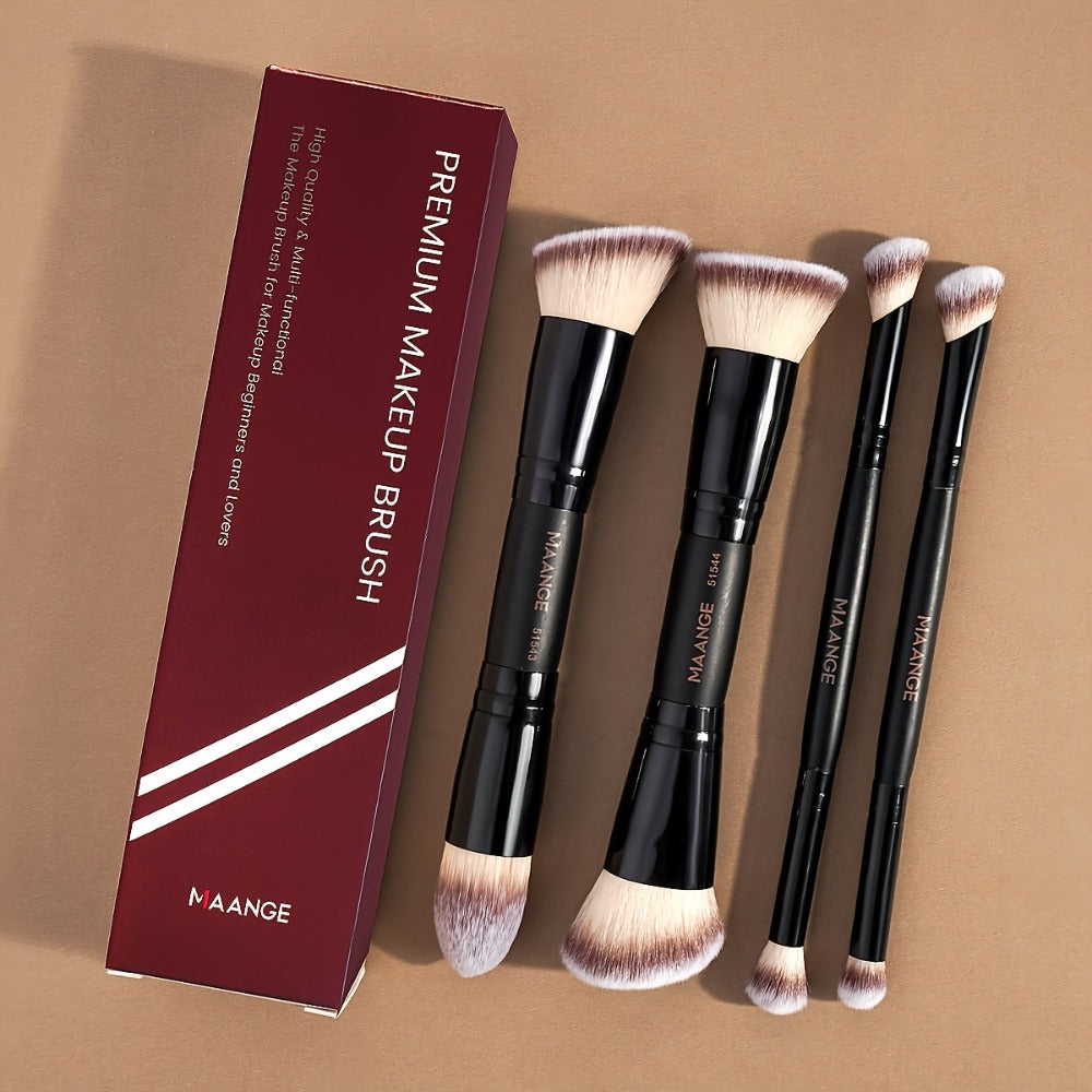 Professional Facial Double-Ended Makeup Brushes Set 4 Counts/Set Bevel & Taper Foundation Brush & Contour Brush & Blush Brush & Powder Brush, Makeup Tools for Travel, Makeup Brushes, Makeup Brushes Kits