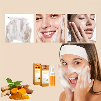Turmeric Facial Cleanser 2pcs with Kojic Acid - Deep Cleansing Oil Control Pore Refining Face Wash for Men & Women - Brightening Moisturizing Skin Care 3.38oz Travel Friendly