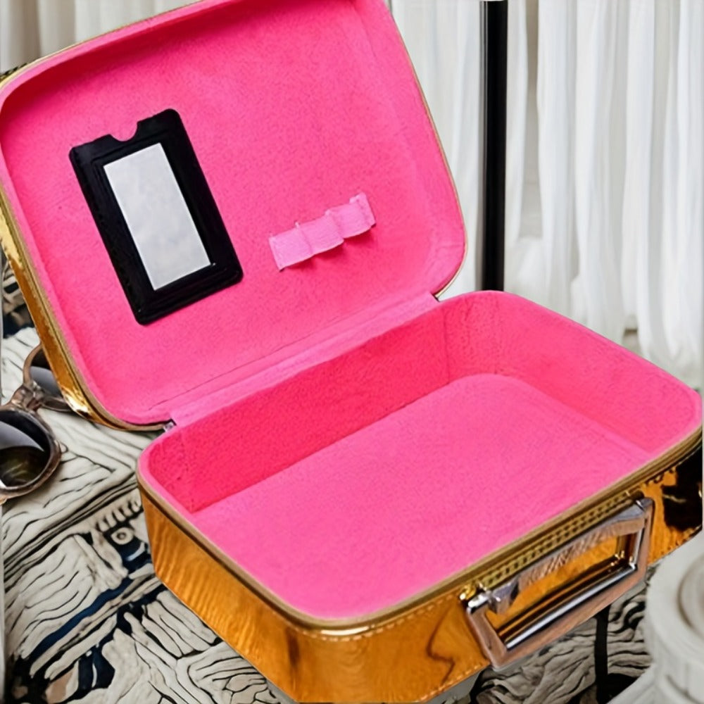 1pc Luxury Hard Shell Makeup Travel Case - Large Capacity Flat-Lay Organizer - Portable Glitter Storage Box for Women, Fits Inside Suitcase, Flash, Storage Bag
