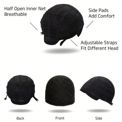 Straight Bob Wig with Bangs Heat Resistant Synthetic Hair 180% Density Blunt Cut Black Rose Net Cap Women Business Office Party Daily Wear 16 Inch