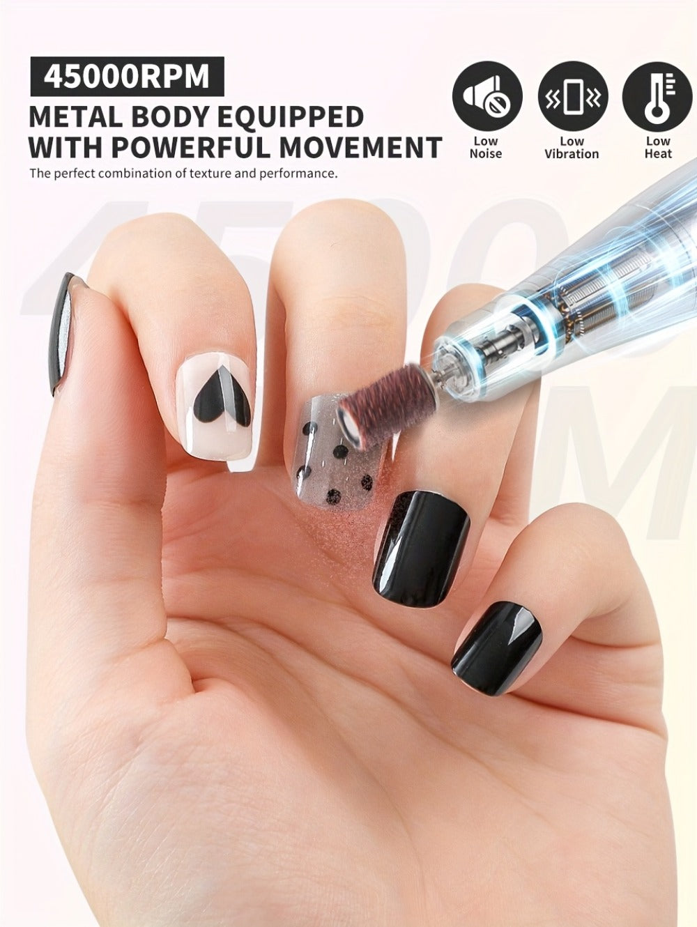 45000RPM Portable Electric Nail Drill Machine with LCD Display Nails Sander for Acrylic Gel Polish Rechargeable Nail Tool