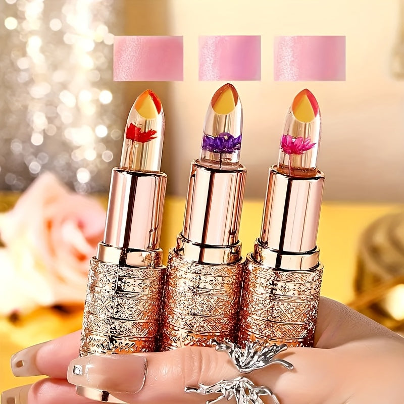 3 Pack Holiday Gift Set - Color Changing Lip Gloss & Lipstick Combo With Magic Temperature Effect | Crystal Jelly Balm For Hydrating Makeup, Perfect Christmas/Valentine'S Present (Pink)