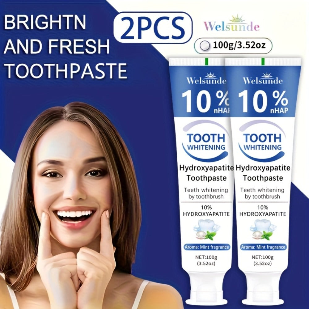2pcs 10% Hydroxyapatite Toothpaste for Deep Cleaning & Brighter Smile, Hydroxyapatite Toothpaste - European Formula with Minty Fresh Breath, Gentle on Gums, Ideal Oral Hygiene Gift for Women & Men, suitable for everyday, Dental Care, Refreshing