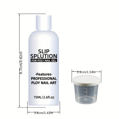 Poly Nail Gel Slip Solution 2.6oz with Container - Anti-Stick Liquid for Poly Extension Gel Nails, Easy Application & Smooth Finish for Nail Art