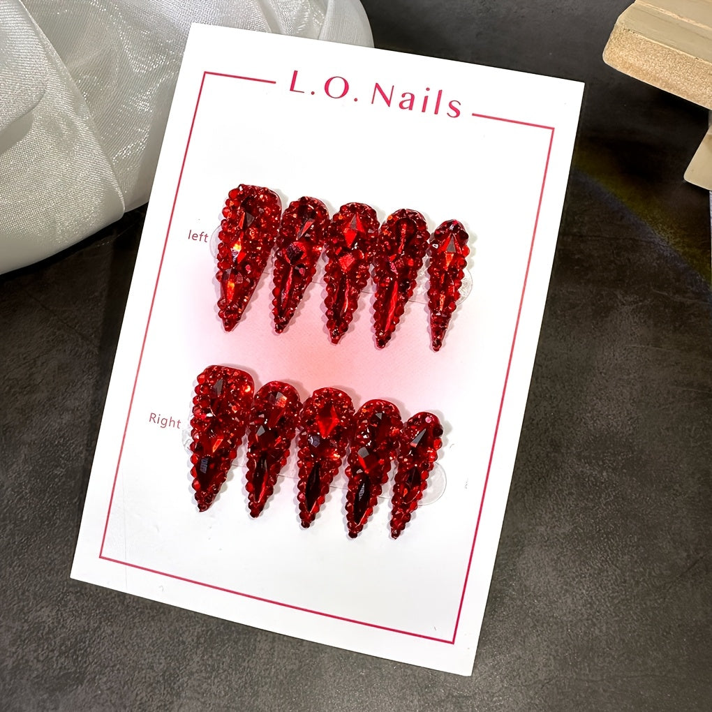 New Spring and Summer Y2K Big Red National Luck Luxury Glass Glitter Model for Wedding Party Gifts, LONnailssy 10pcs1. 3inch Long Water Drop