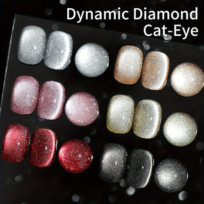 Gel Nail Polish Set | Cat Eye Magnetic Nail Gel Kit - Photo Frame Bottle with Sparkling Stars & Dynamic Rhinestone Effects, UV/LED Soak Off Long Lasting Nail Art 6 Colors